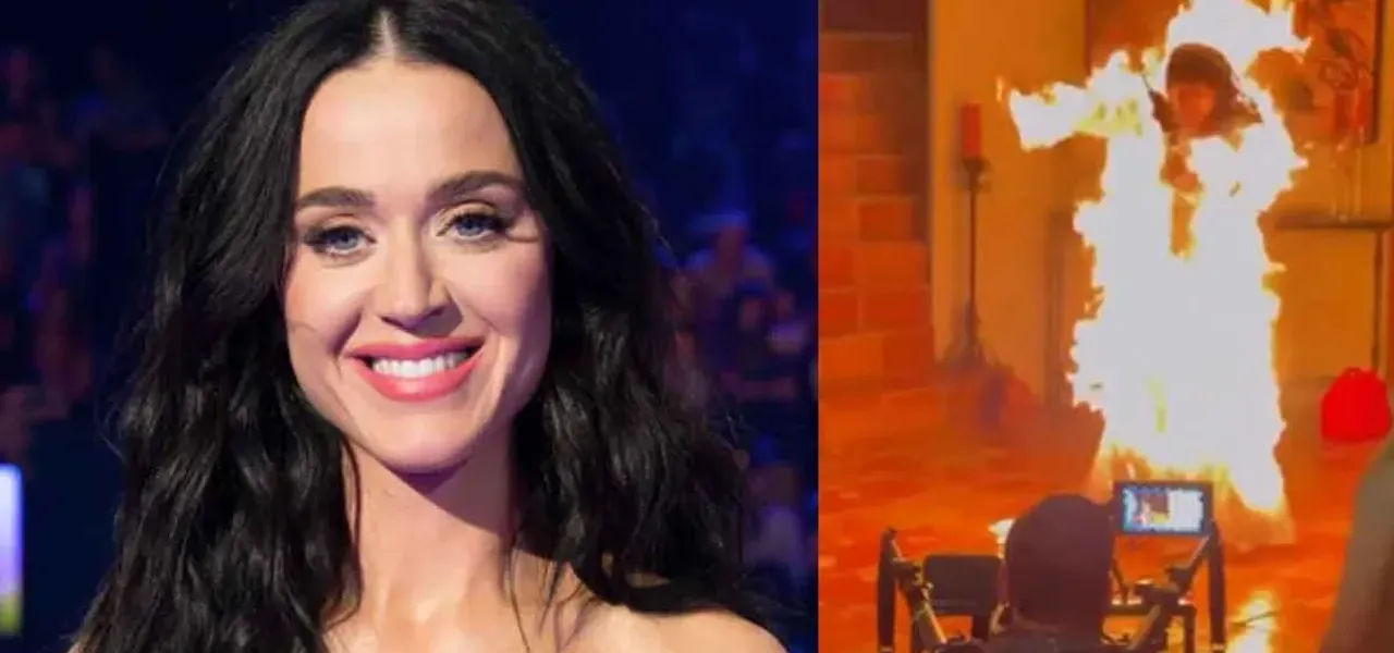 Katy Perry klip çekiminde alevlerin içinde kaldı